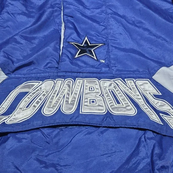 Vintage 90s Starter NFL Dallas Cowboys 1/2 Zip Pullover Hooded Jacket Quilted M